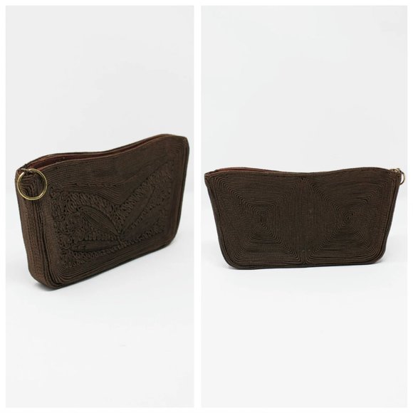 Vintage VTG 1940s Brown Corde Zipper Clutch | Clutches | Purses | Bags | Wedding - Picture 2 of 10